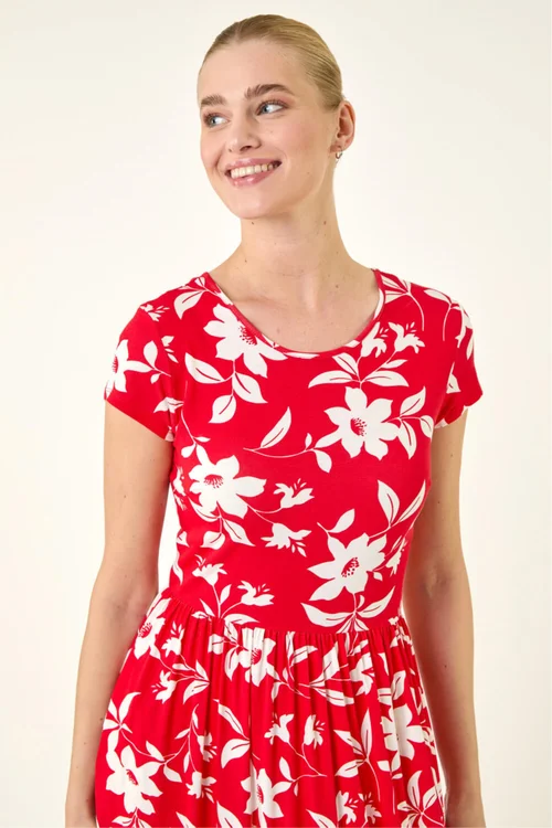Roman Red Floral Print Pocket Midi Dress - Size 18 Image 4
