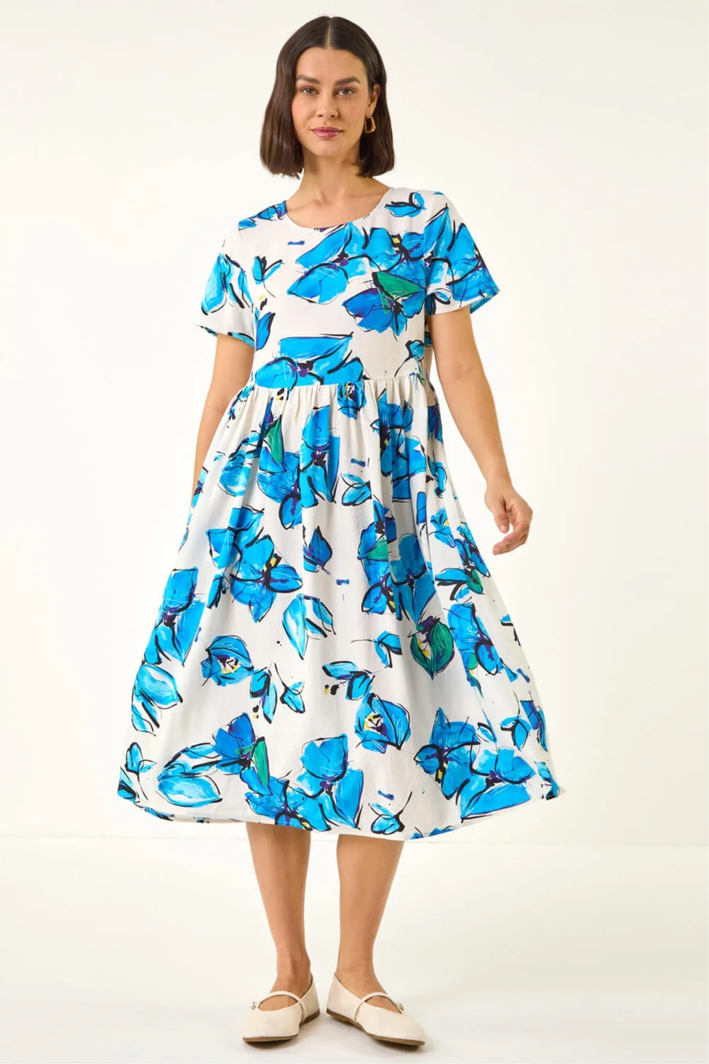 Roman Blue Floral Smock Midi Dress - Size 20 Image 2