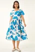 Roman Blue Floral Smock Midi Dress - Size 20 Image 2