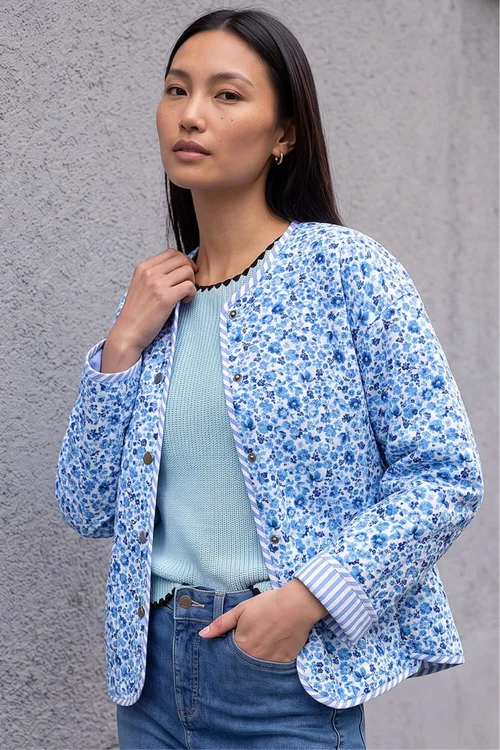 Roman Blue Floral Quilted Jacket - 10 Image 2