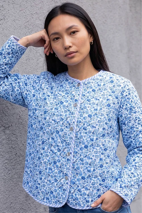 Roman Blue Floral Quilted Jacket - 10 Image 1
