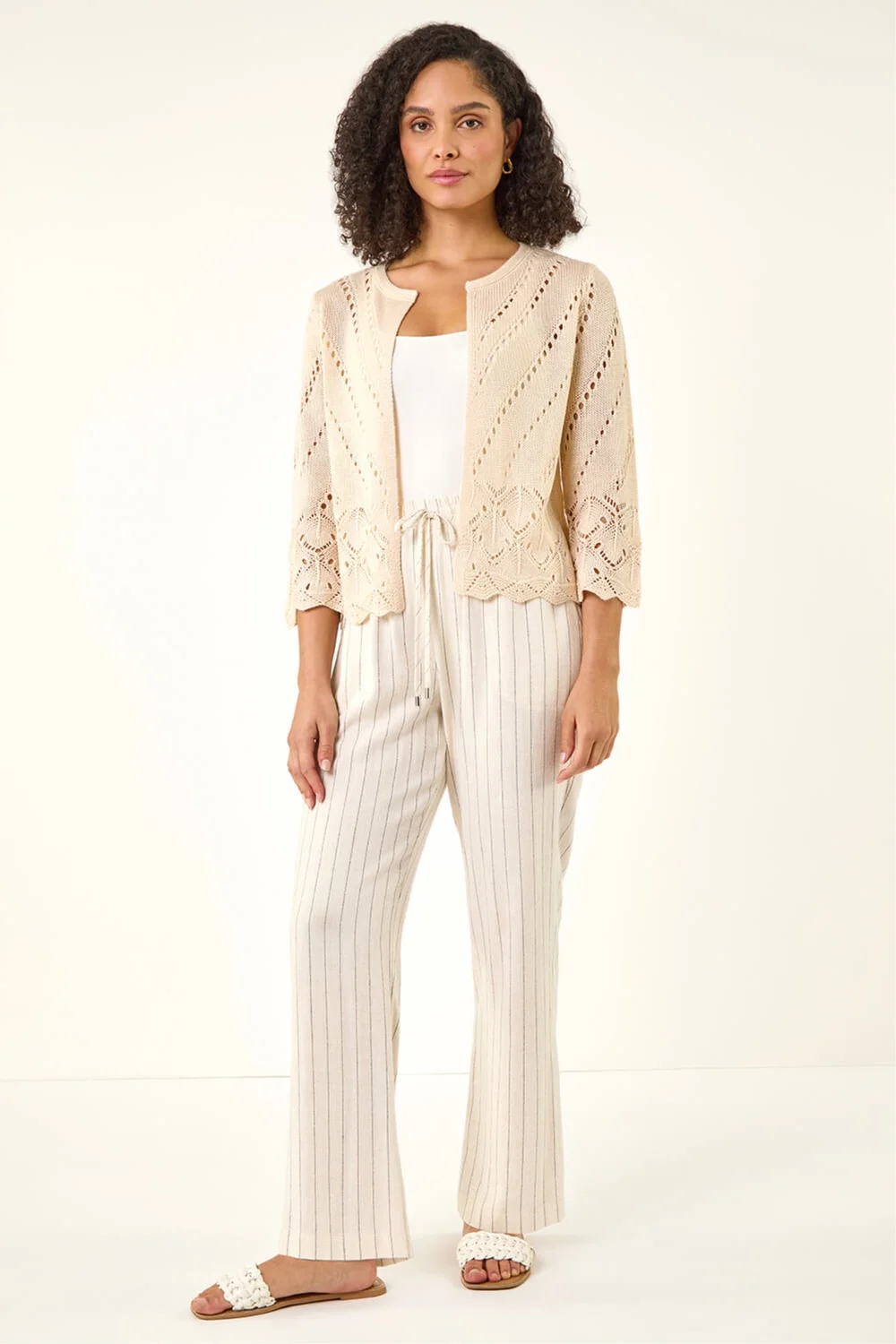 Roman Ivory Pointelle Knit Cardigan - Size 16 Image 2