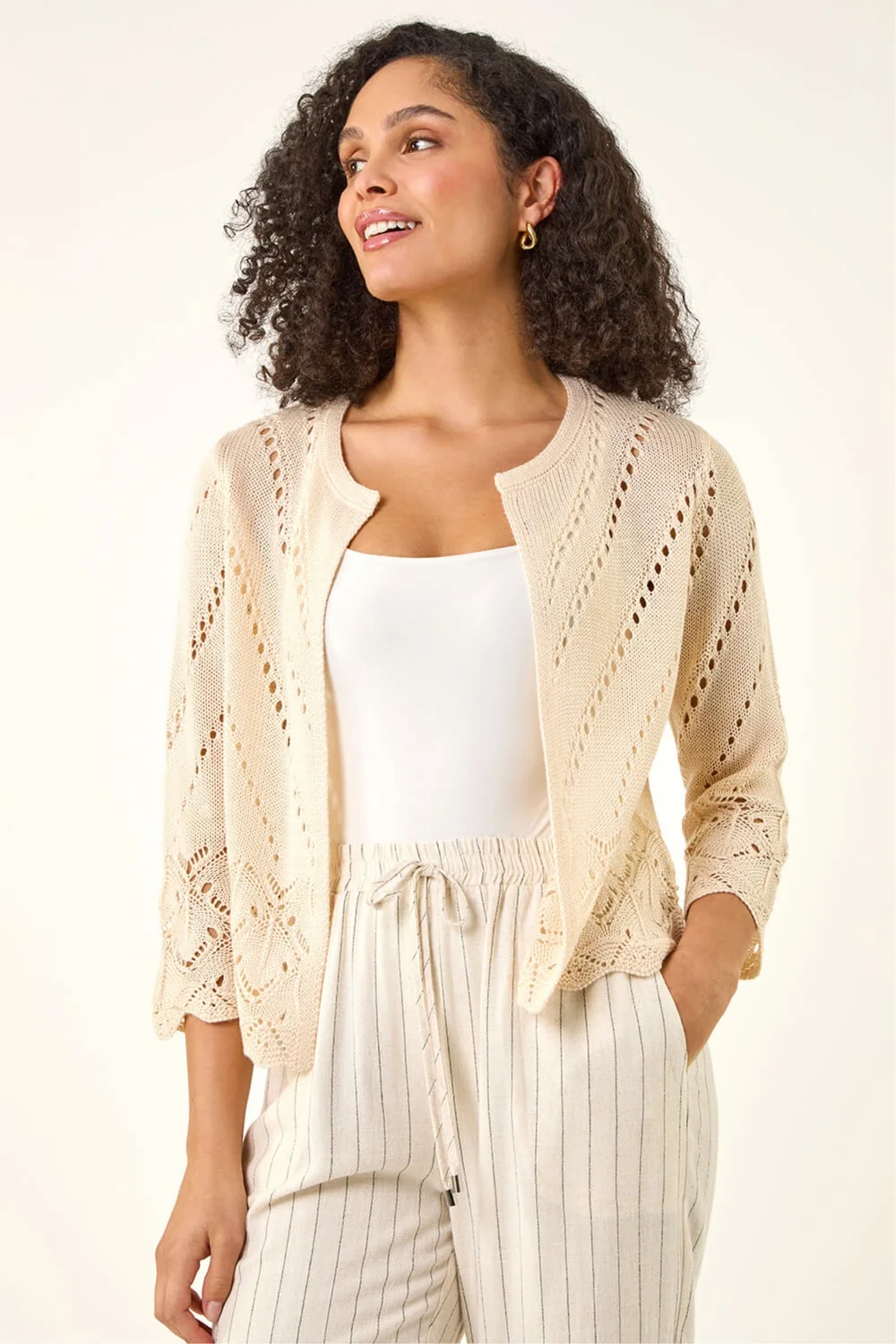 Roman Ivory Pointelle Knit Cardigan - Size 16 Image 1