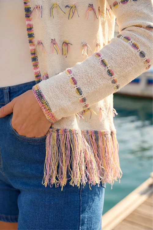 Roman Ivory Fringe Light Knit Cardigan - 16 Image 4