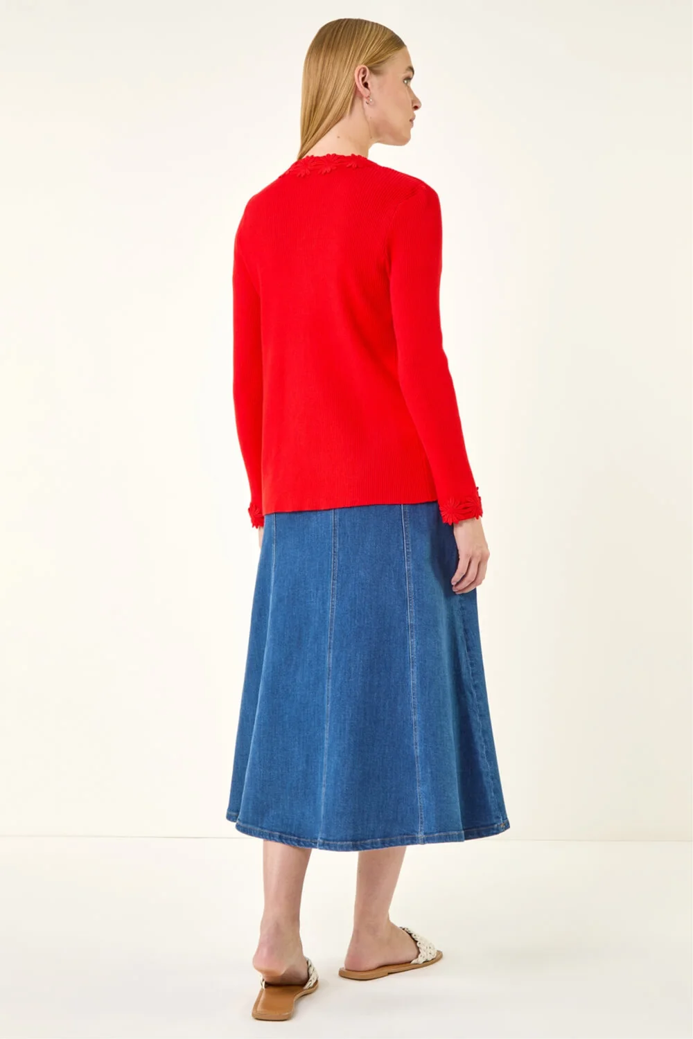 Roman Red Floral Lace Trim Knit Cardigan - Size 20 Image 3