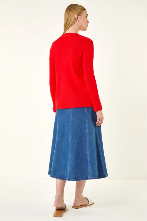 Roman Red Floral Lace Trim Knit Cardigan - Size 20 Image 3