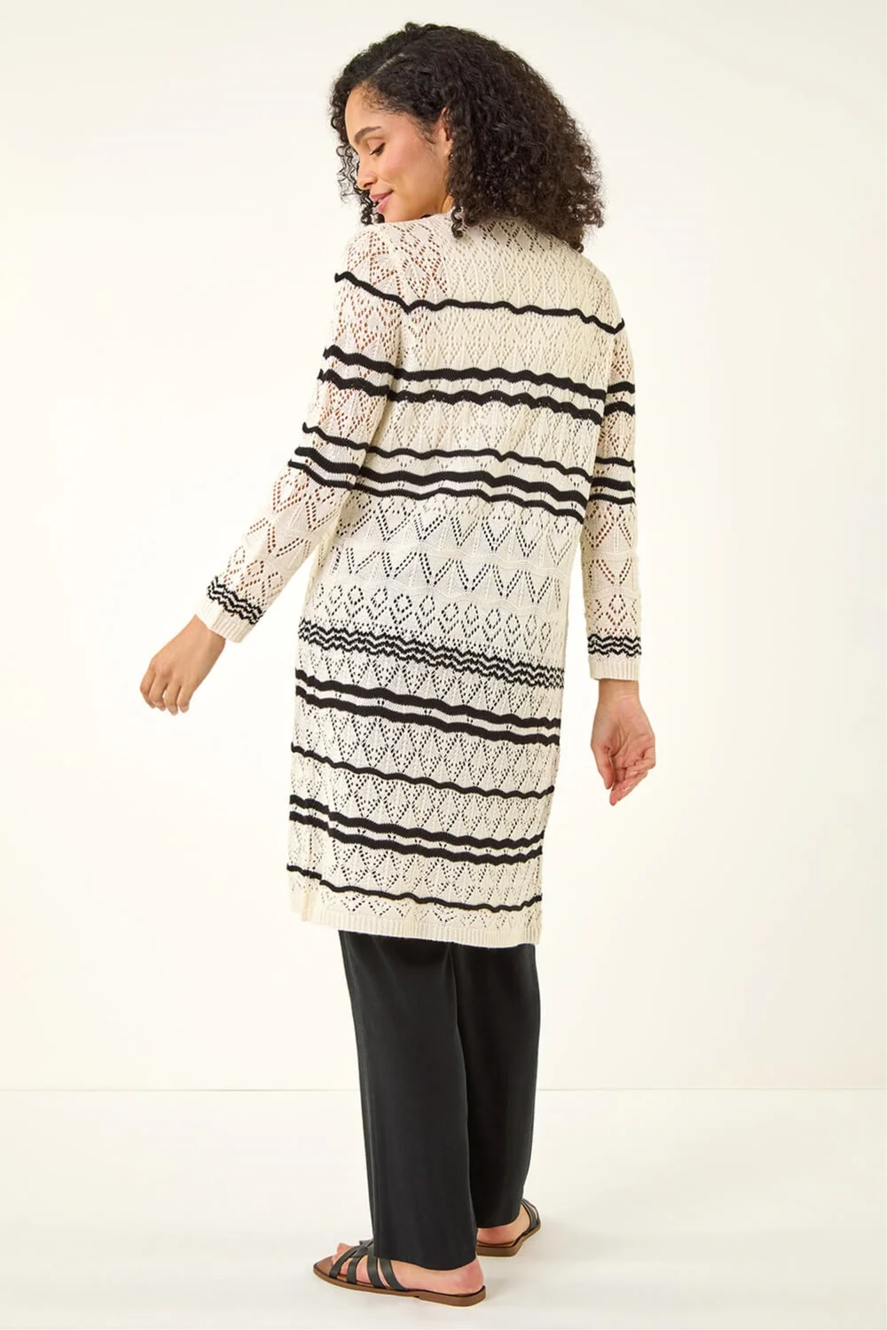 Roman Ivory Wave Stripe Longline Knit Cardigan - 16 Image 3