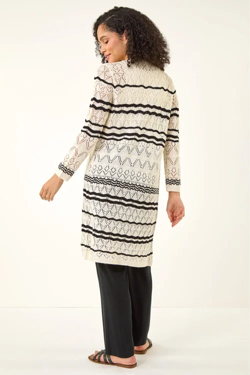 Roman Ivory Wave Stripe Longline Knit Cardigan - 16 Image 3