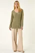 Roman Khaki Textured V-Neck Boyfriend Jumper - 18 Image 3