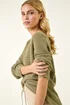 Roman Khaki Textured V-Neck Boyfriend Jumper - 18 Image 2