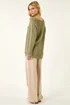 Roman Khaki Textured V-Neck Boyfriend Jumper - 18 Image 4