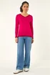 Roman Cerise V-Neck Scallop Hem Knit Jumper - 14 Image 2
