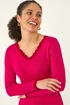 Roman Cerise V-Neck Scallop Hem Knit Jumper - 14 Image 4