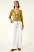 Roman Olive Pointelle Frill Tie Front Top - 14 Image 2