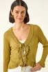 Roman Olive Pointelle Frill Tie Front Top - 14 Image 1
