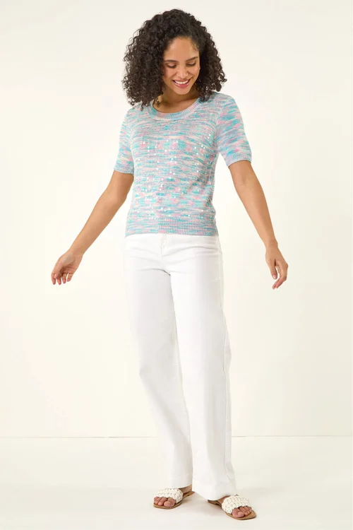 Roman Light Blue Sequin Knitted Top - 14 Image 2