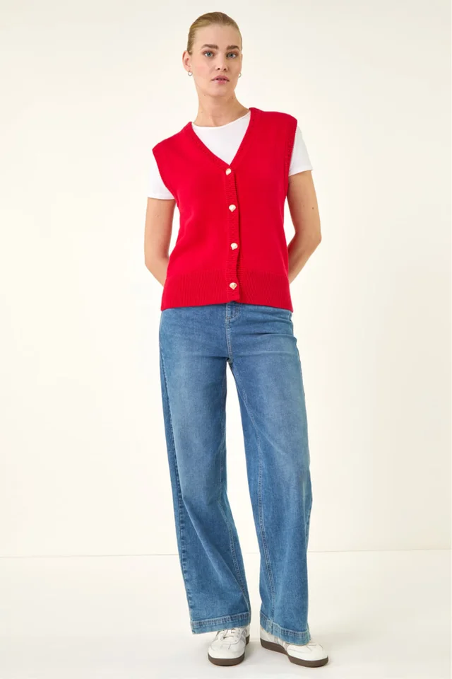 Roman Red Shell Button Front Knit Vest