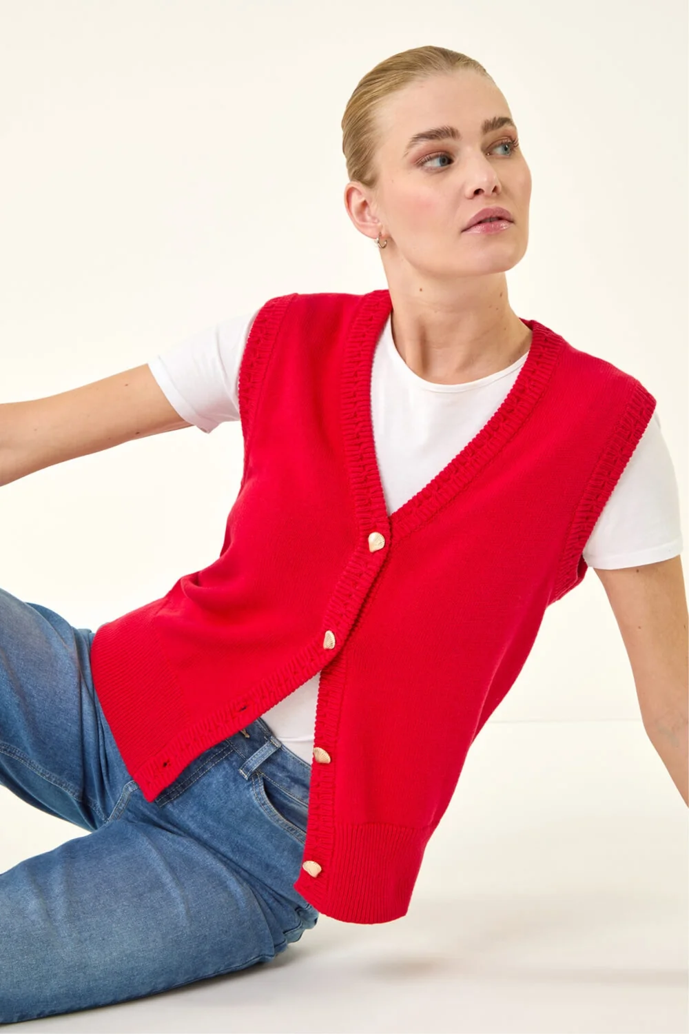 Roman Red Shell Button Front Knit Vest - 10 Image 1