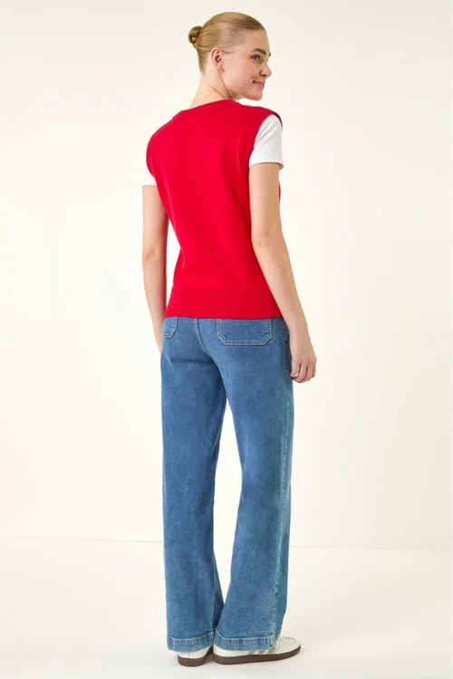 Roman Red Shell Button Front Knit Vest - 10 Image 3