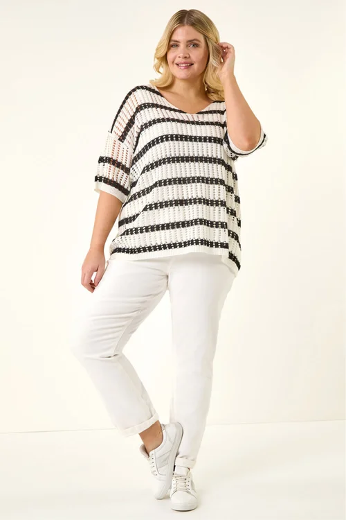 Roman Black Curve Crochet Knitted Top - Size 20 Image 2