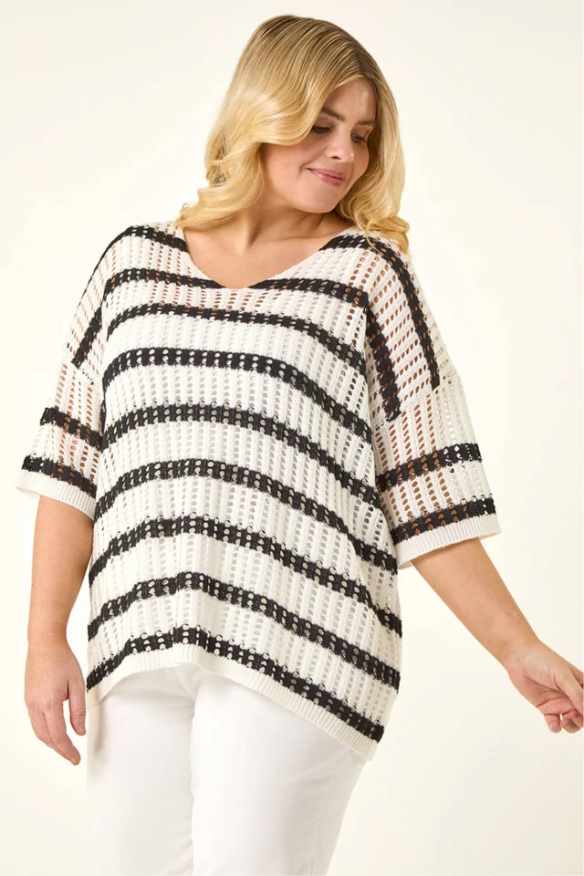 Roman Black Curve Crochet Knitted Top