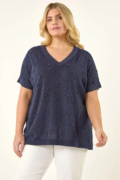 Roman Navy C Floral Pearl Top - 16 Image 4
