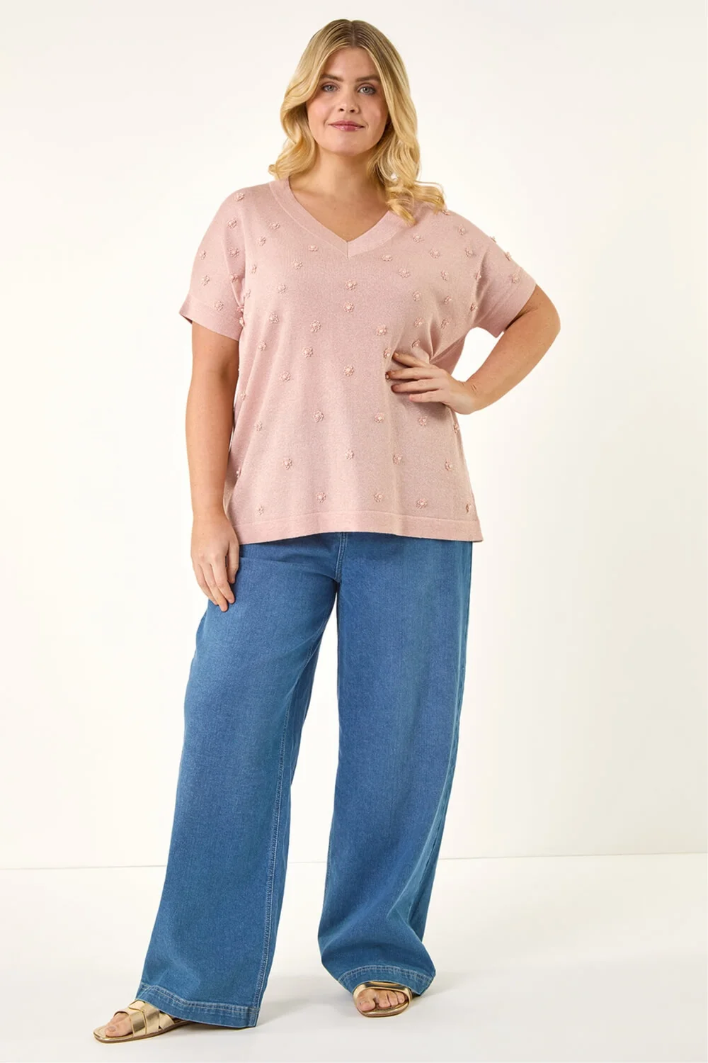 Roman Pink Curve Faux Pearl Embellished Top - 18 Image 2