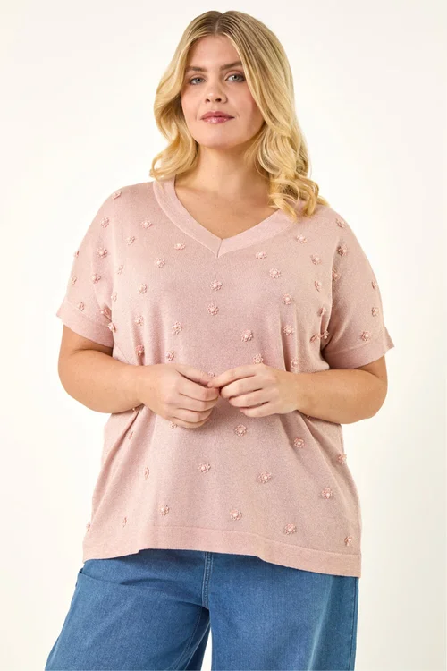 Roman Pink Curve Faux Pearl Embellished Top - 18 Image 4