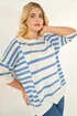 Roman Blue Curve Stripe Knit Jumper - Size 26-28 Image 1