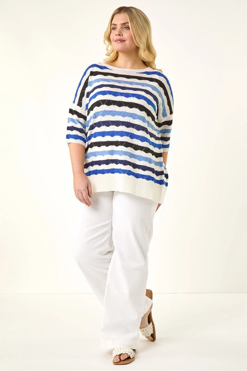 Roman Blue Curve Wave Stripe Jumper - Size 22-24 Image 2