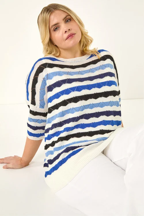 Roman Blue Curve Wave Stripe Jumper - Size 22-24 Image 1