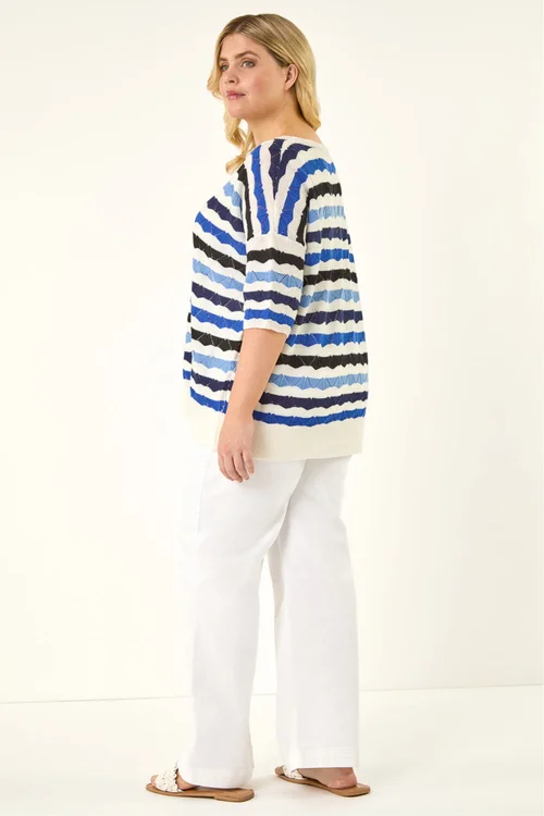 Roman Blue Curve Wave Stripe Jumper - Size 22-24 Image 3