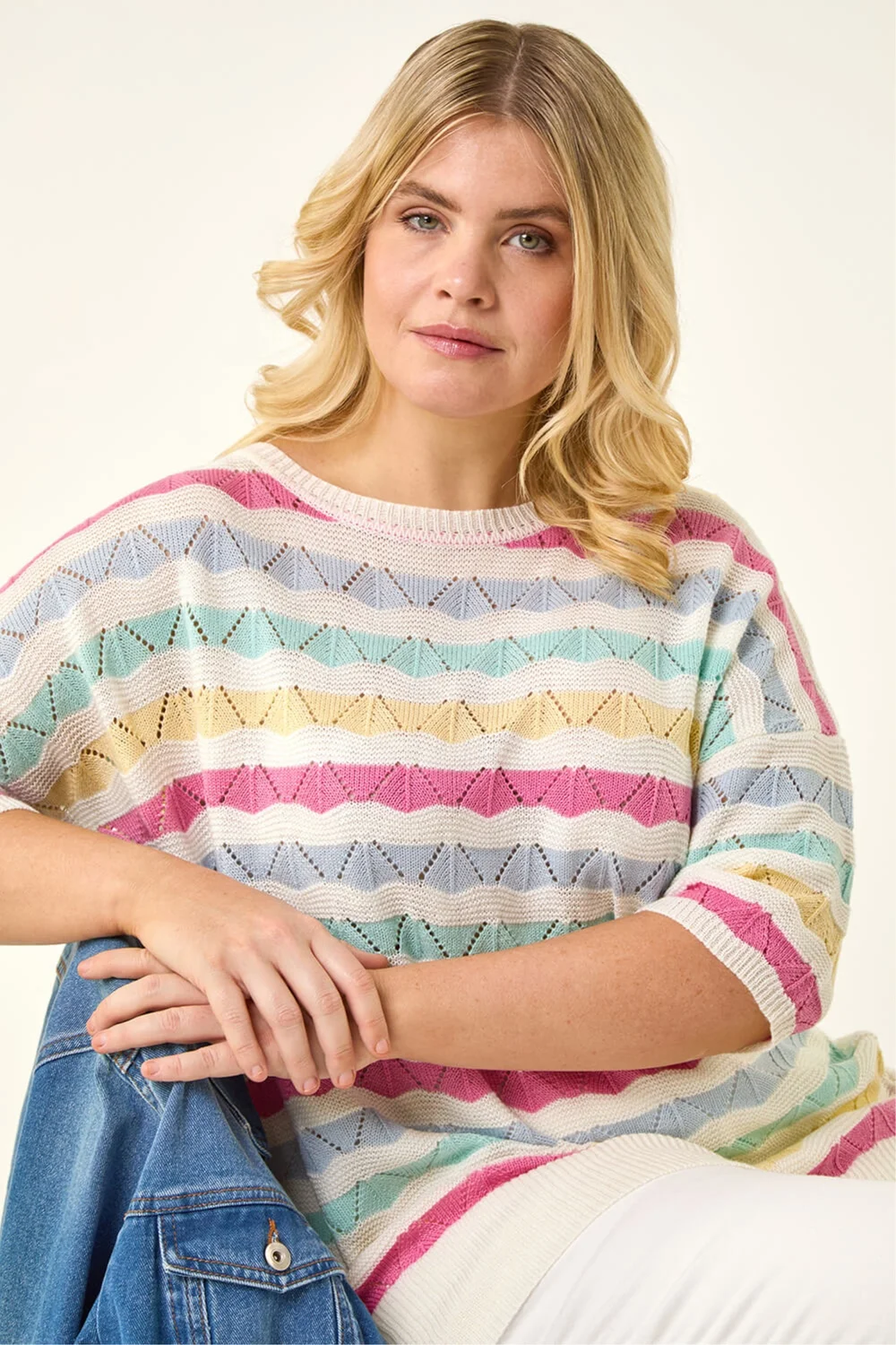 Roman Light Blue Curve Wave Stripe Jumper - Size 16 Image 1