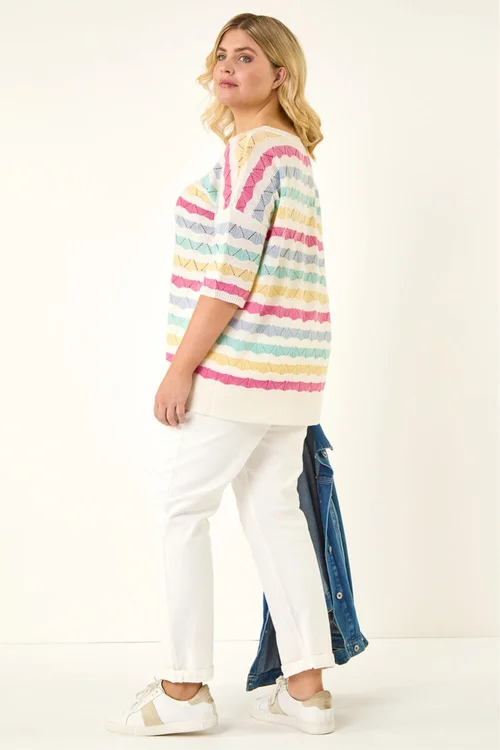 Roman Light Blue Curve Wave Stripe Jumper - Size 16 Image 3