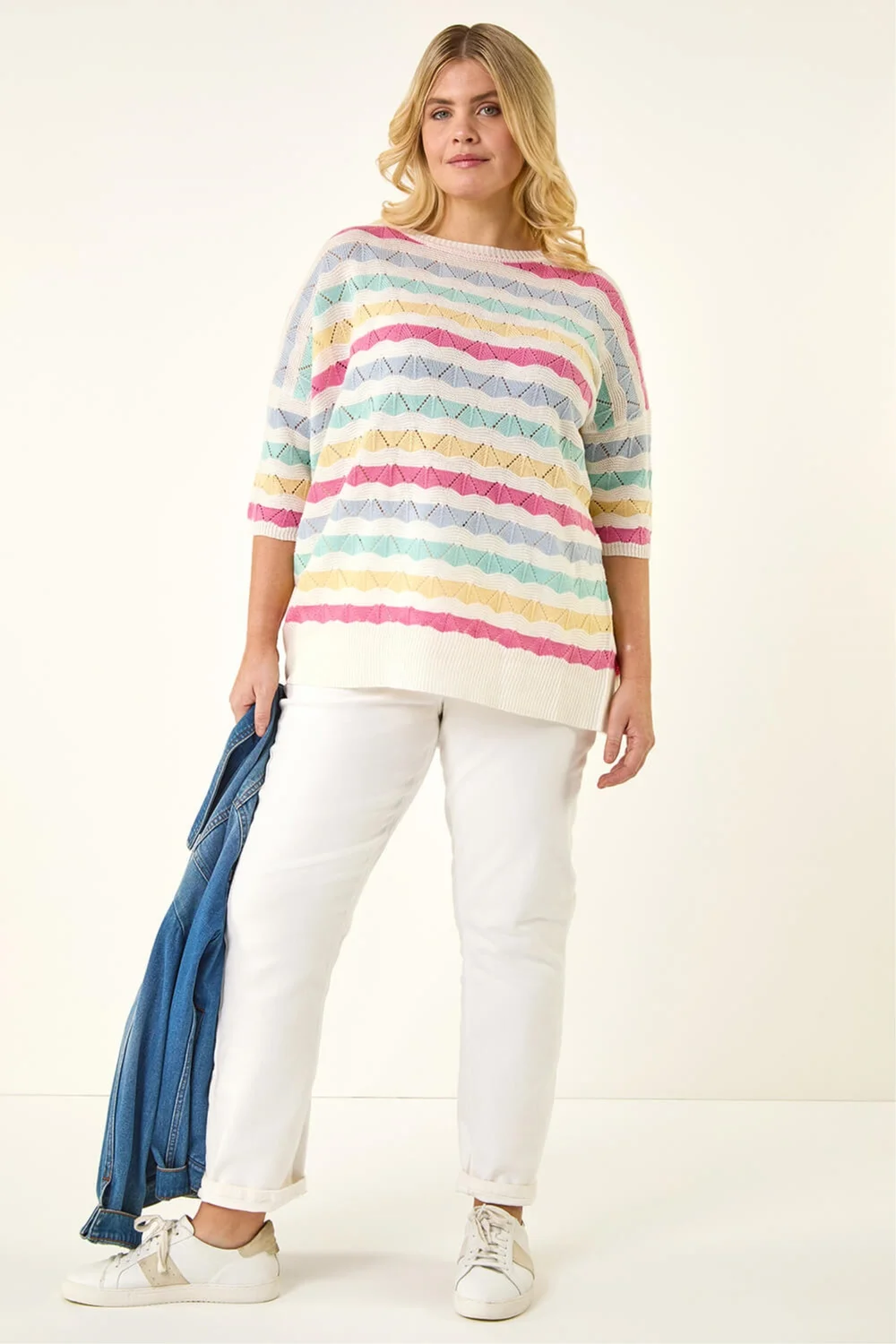 Roman Light Blue Curve Wave Stripe Jumper - Size 16 Image 2