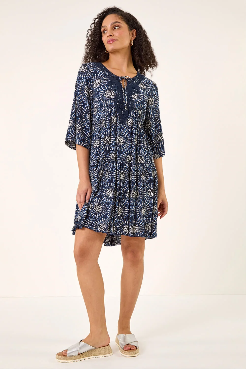 Roman Navy Geo Lace Detail Smock Dress - 14 Image 1