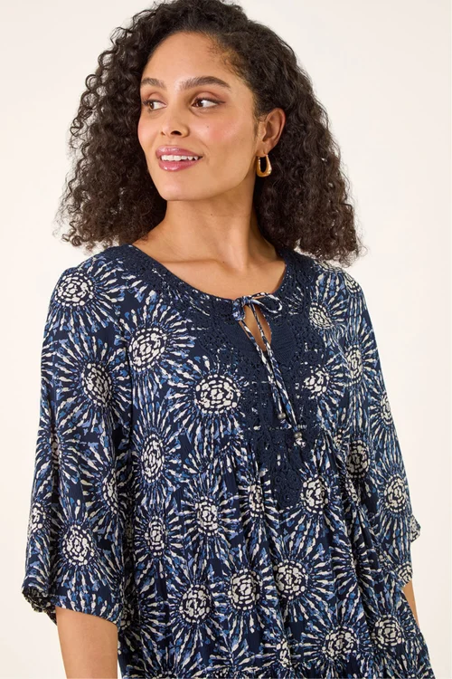 Roman Navy Geo Lace Detail Smock Dress - 14 Image 4