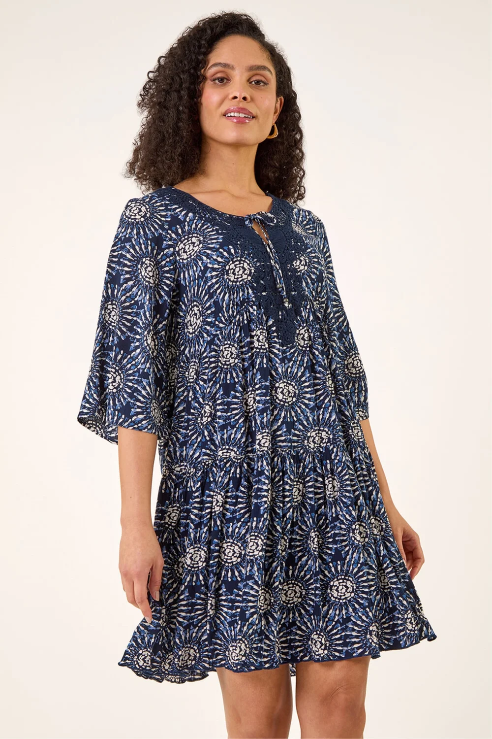 Roman Navy Geo Lace Detail Smock Dress - 14 Image 2