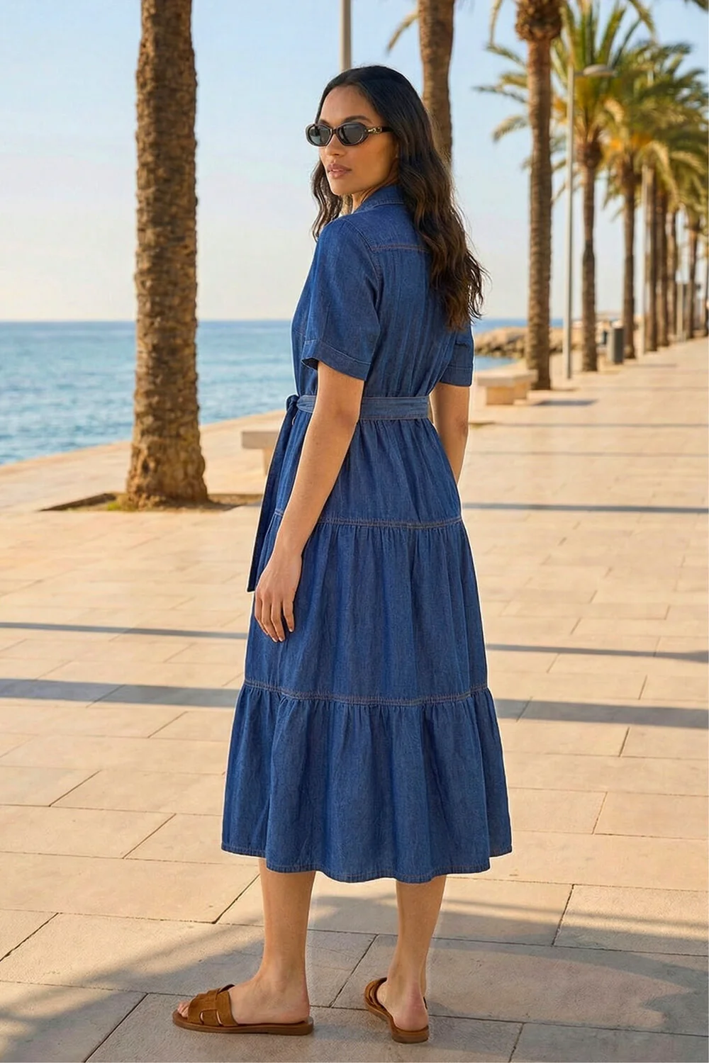 Roman Denim Button Detail Tiered Midi Dress - 20 Image 3