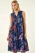 Roman Navy Leaf Print V-Neck Tiered Dress - 14 Image 2