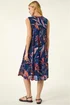 Roman Navy Leaf Print V-Neck Tiered Dress - 14 Image 3