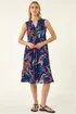 Roman Navy Leaf Print V-Neck Tiered Dress - 14 Image 1
