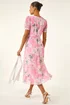 Roman Pink Floral Print Pleat Neck Midi Dress - Size 20 Image 3
