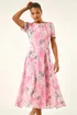 Roman Pink Floral Print Pleat Neck Midi Dress - Size 20 Image 2