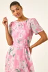 Roman Pink Floral Print Pleat Neck Midi Dress - Size 20 Image 4