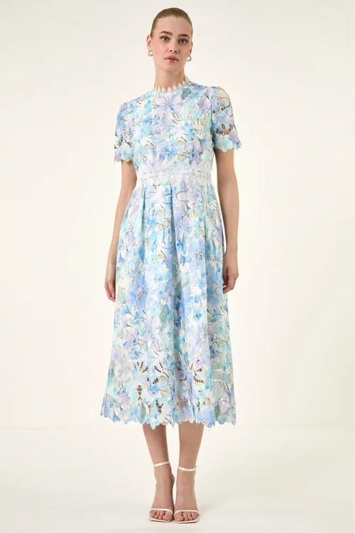 Roman Blue Watercolour Lace Dr - 18 Image 2