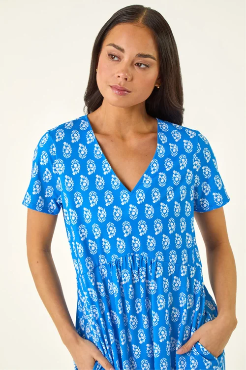 Roman Turquoise Petite V-Neck Pocket Dress - 16 Image 4