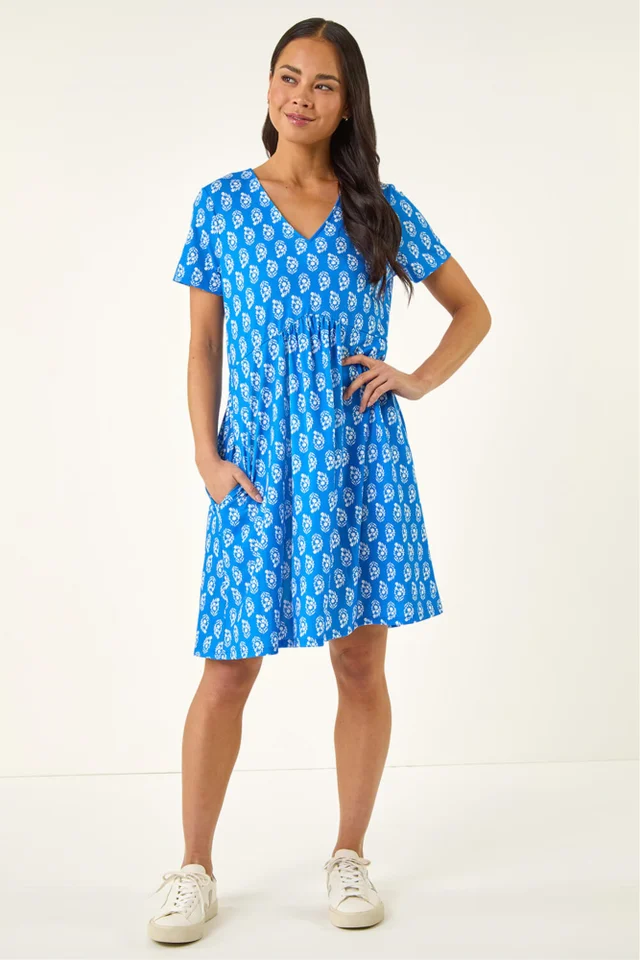 Roman Turquoise Petite V-Neck Pocket Dress