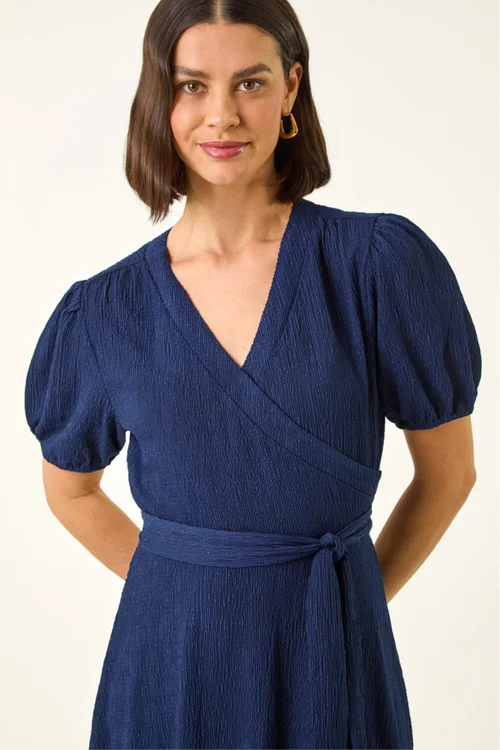 Roman Navy Wrap Bodice Belted Midi Dress - 18 Image 4