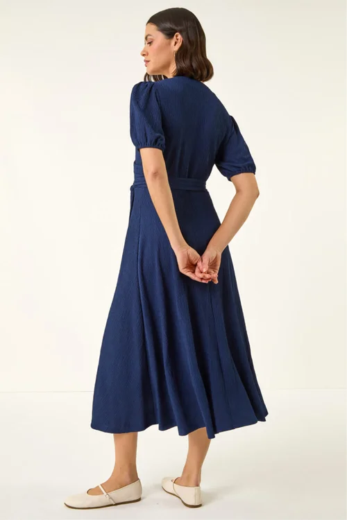 Roman Navy Wrap Bodice Belted Midi Dress - 18 Image 3